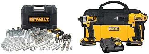 DEWALT 205-Piece Mechanics Tool Set & 20V MAX Cordless Drill & Impact Driver Combo Kit with 2 Batteries and Charger, Yellow/Black DEWALT 205-Piece Mechanics Tool Set & 20V MAX Cordless Drill & Impact Driver Combo Kit with 2 Batteries and Charger, Yellow/Black