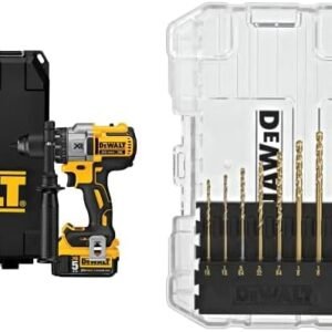DEWALT DCK299P2 20V MAX XR Lithium Ion Brushless Premium Hammerdrill & Impact Driver Combo Kit, 5.0 Ah with Titanium Speed Tip Drill Bit Set