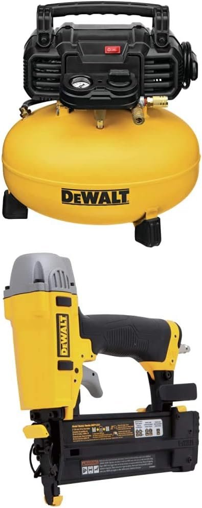 DEWALT DWFP55126 6-Gallon 165 PSI Pancake Compressor with DWFP12231 Pneumatic 18-Gauge 2-Inch Brad Nailer Kit DEWALT DWFP55126 6-Gallon 165 PSI Pancake Compressor with DWFP12231 Pneumatic 18-Gauge 2-Inch Brad Nailer Kit