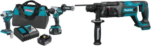 Makita XT288T 18V LXT Lithium-Ion Brushless Cordless 2-Pc. Combo Kit (5.0Ah) & XRH04Z 18V LXT Lithium-Ion Cordless 7/8" Rotary Hammer, accepts SDS-PLUS bits