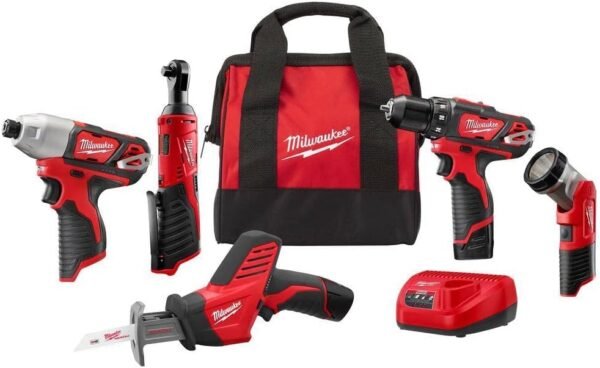 Milwaukee 2498-25 M12 12V Cordless 5-Tool Combo Kit: 2407-20 3/8 in.Drill/Driver + 2462-20 1/4 in. Hex Impact Driver+2420-20 Hackzall Recip Saw+2457-20 3/8 in.Ratchet+49-24-0146... Milwaukee 2498-25 M12 12V Cordless 5-Tool Combo Kit: 2407-20 3/8 in.Drill/Driver + 2462-20 1/4 in. Hex Impact Driver+2420-20 Hackzall Recip Saw+2457-20 3/8 in.Ratchet+49-24-0146...