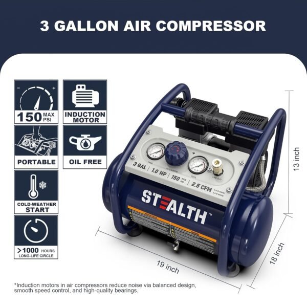 Stealth Air Compressor Review Portable 3 Gallon Quiet Oil-Free Power Tool Stealth Air Compressor Review Portable 3 Gallon Quiet Oil-Free Power Tool